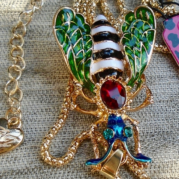 Crystal Enamel Bee Pendant Long Necklace Multicolor- Betsey Johnson - Picture 3 of 6